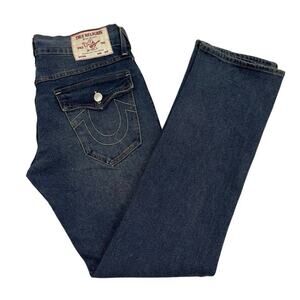 True Religion Ricky Big T Flap Relaxed Straight Jeans Mens Size 31X34 Blue Denim